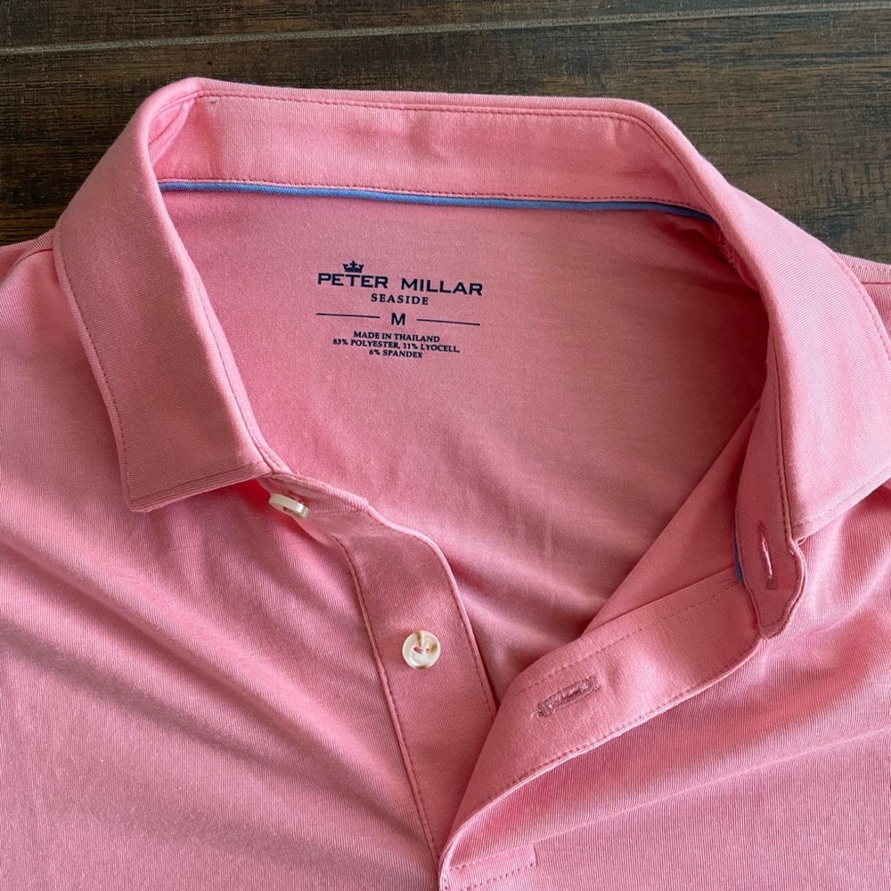 Men’s Peter Millar Seaside Solid Pink Polo - image 2